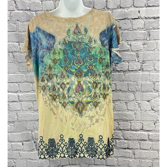 Live And Let Live Womens 1X Multicolor Embellished Top With Paisley Design - Picture 5 of 6